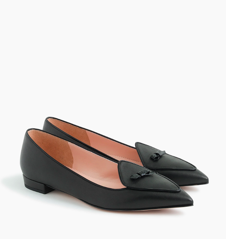 Black Pointed Toe Belgian Loafer Flats