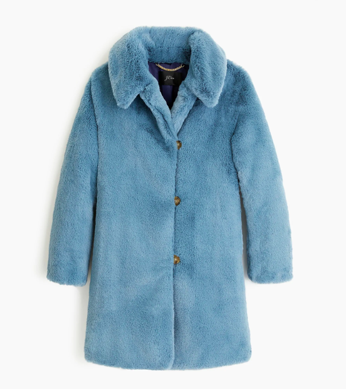 Pale Blue Faux Fur Coat