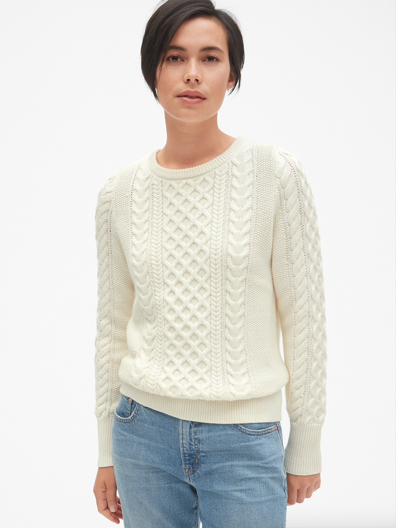 White Cable Knit Grew Neck