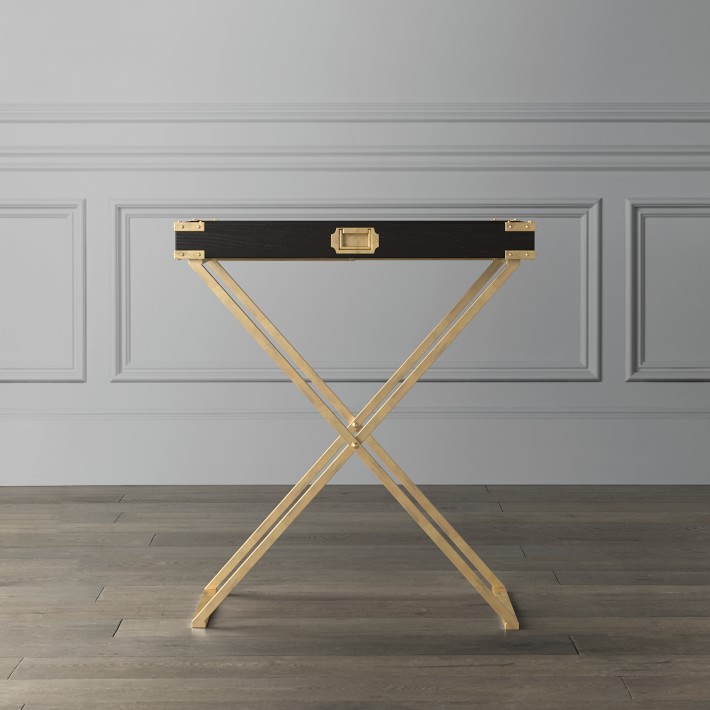 Campaign Butler Stand Tray Table Brass Black