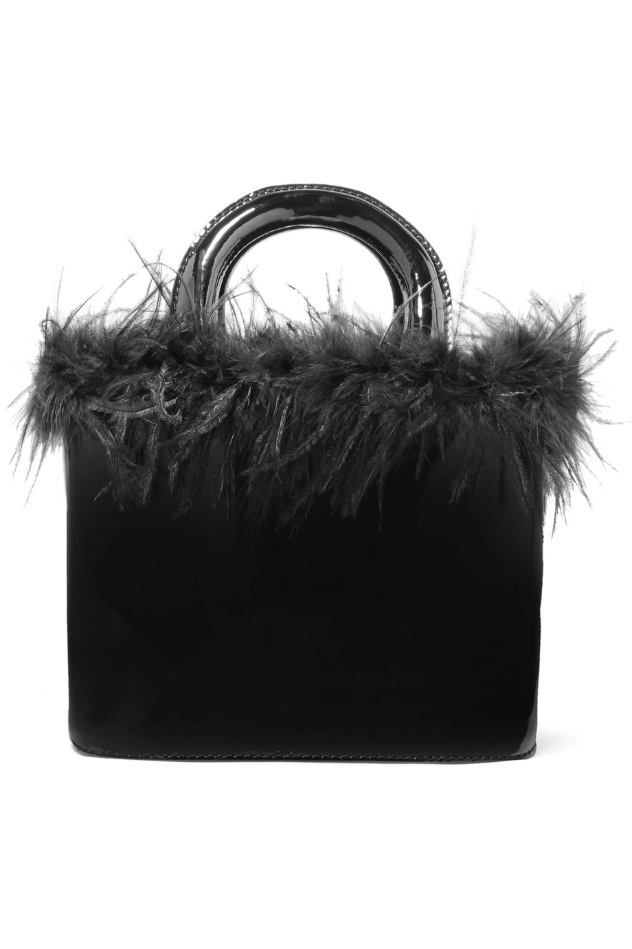 Feather Trimmed Leather Tote