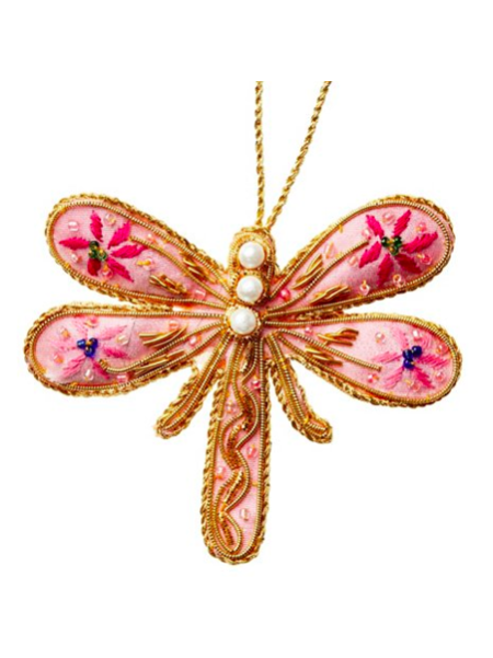Pink Beaded Dragonfly Christmas Ornament