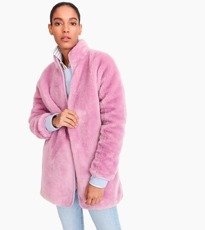 Pink Zip Up Teddy Coat Faux Fur