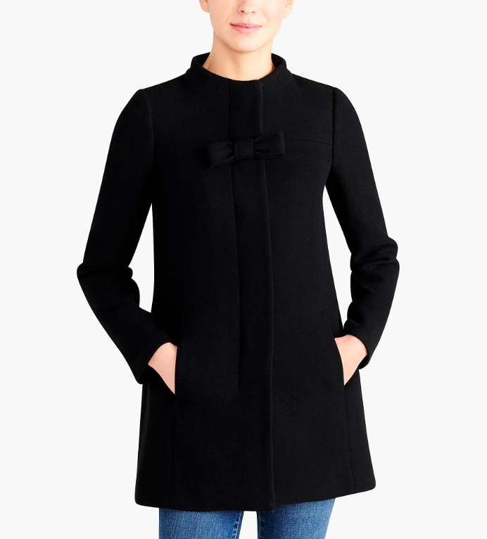 Black Bow Front Wool Coat