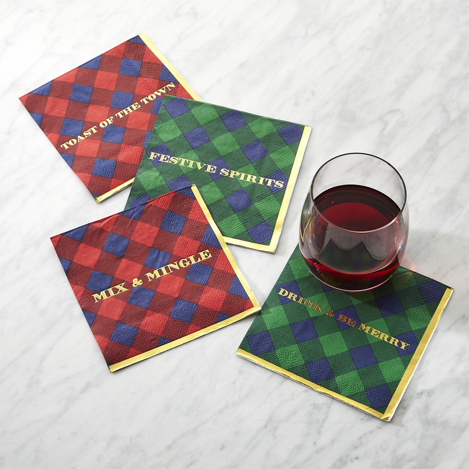 Buffalo Check Beverage Napkins with Holiday Cheers