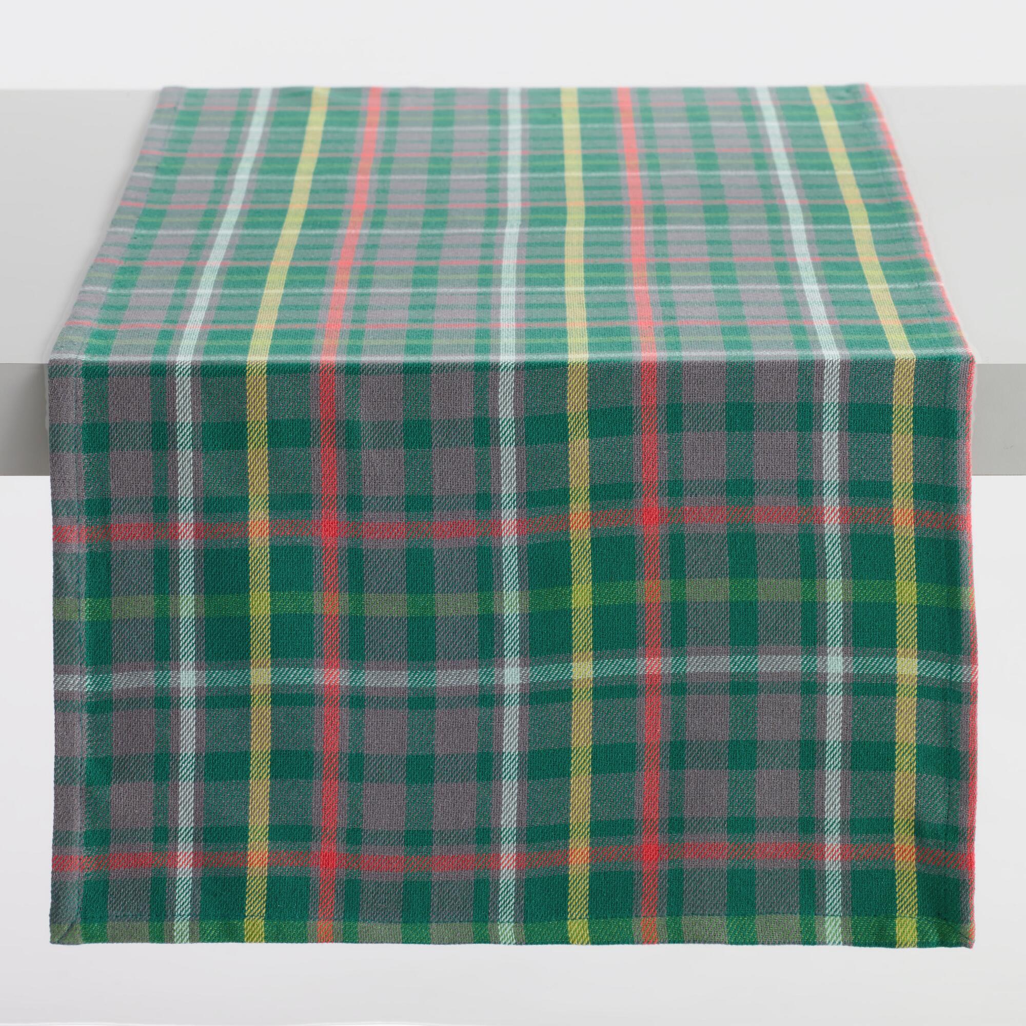 Green Holiday Plaid Table Runner