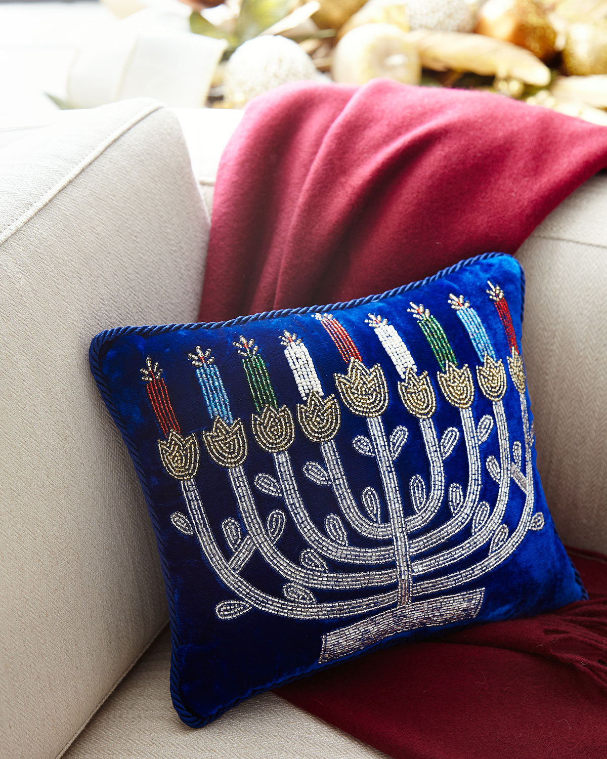 Menorah Embroidered Pillow