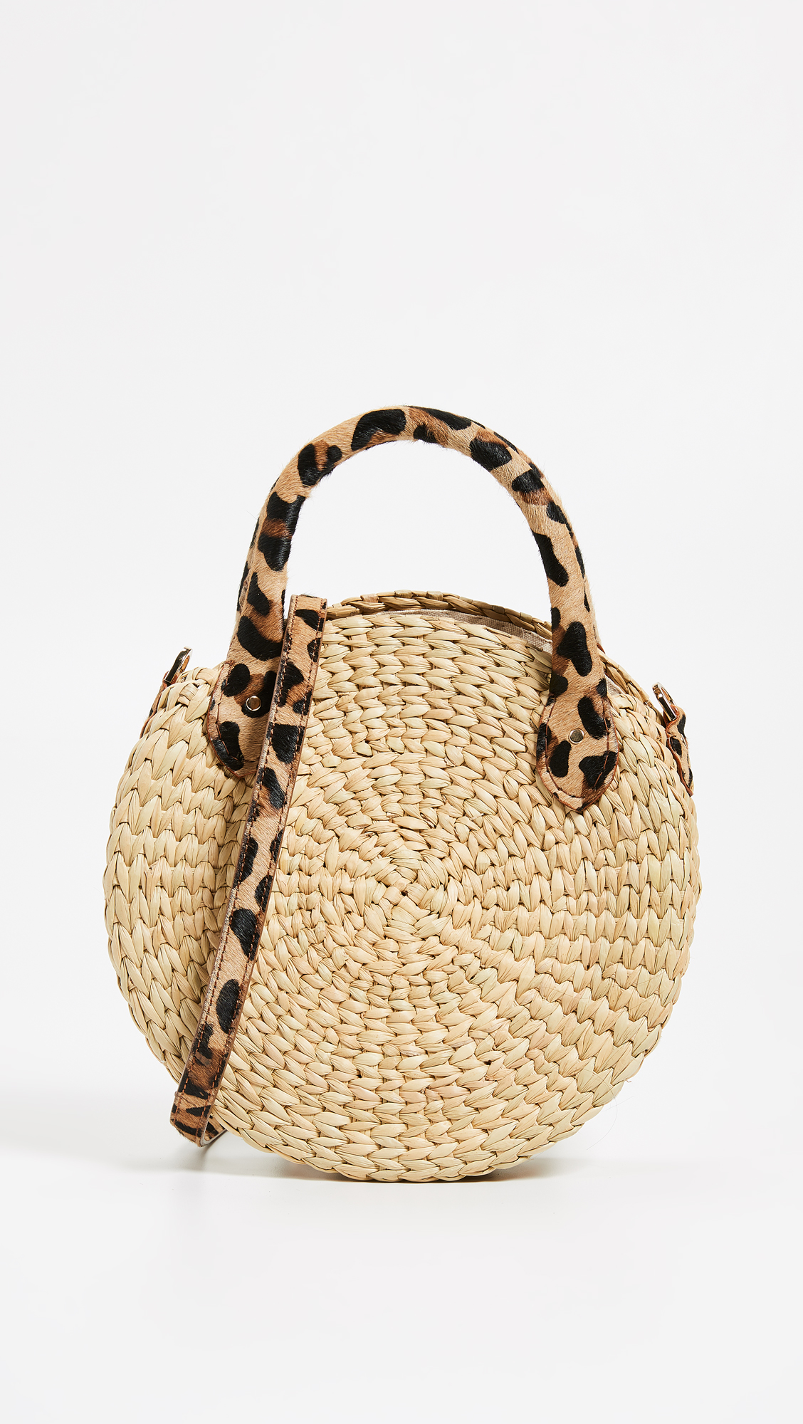Straw Bag with Fur Leopard Print Handle