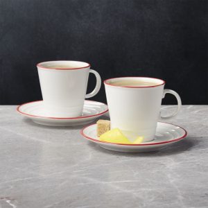 Red Rim Espresso Cups and Saucers