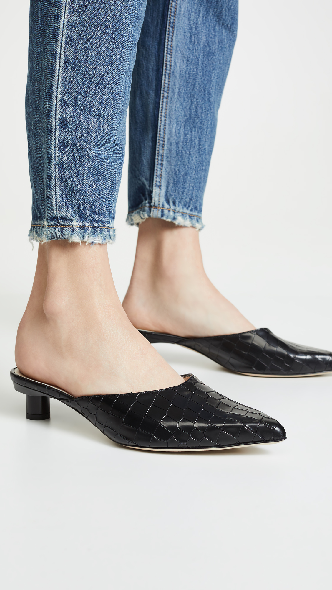 Croc Embossed Leather Mules