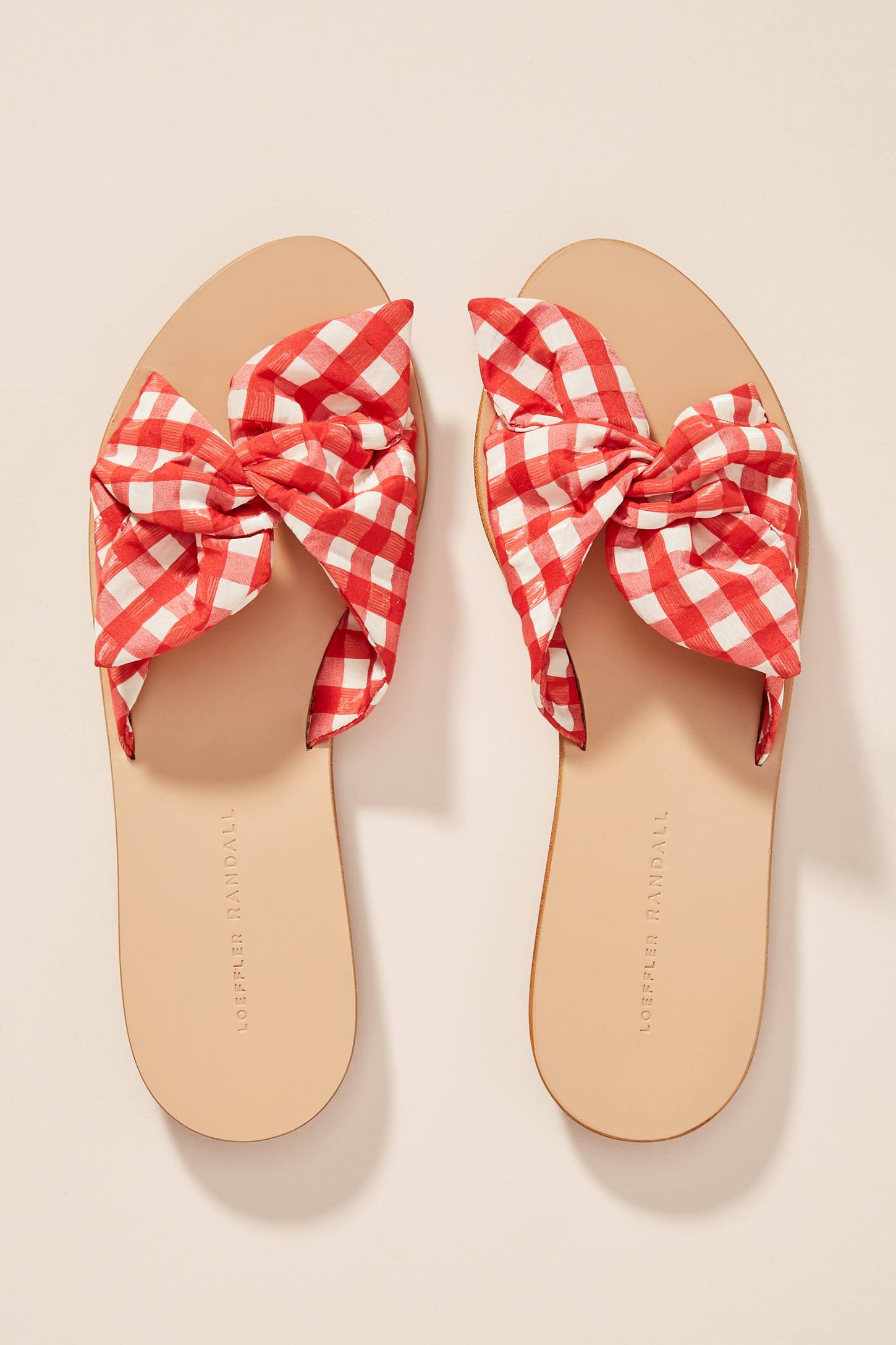 Red Gingham Knotted Slide Sandals
