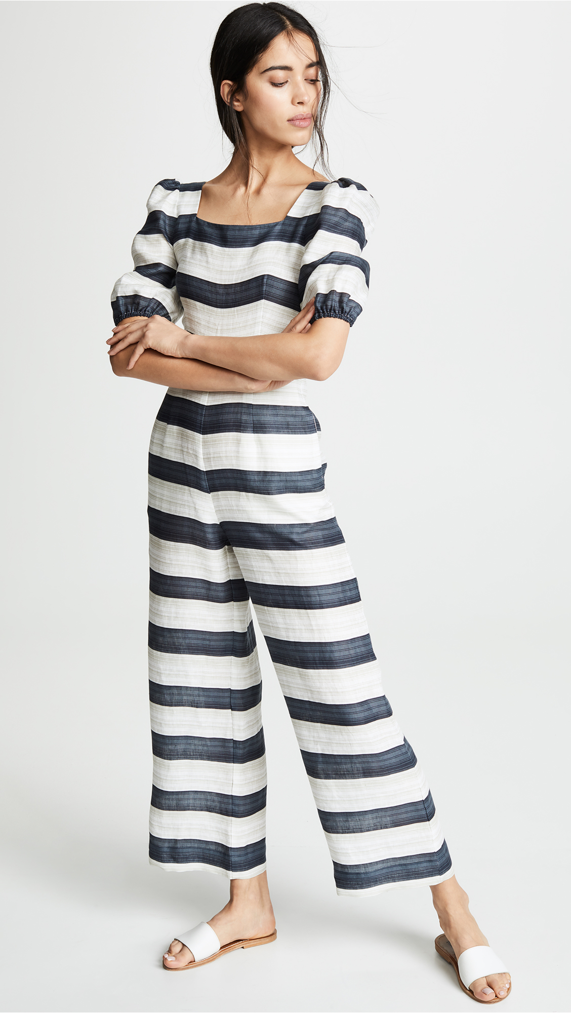 Plain Weave Striped Jumpsuit
