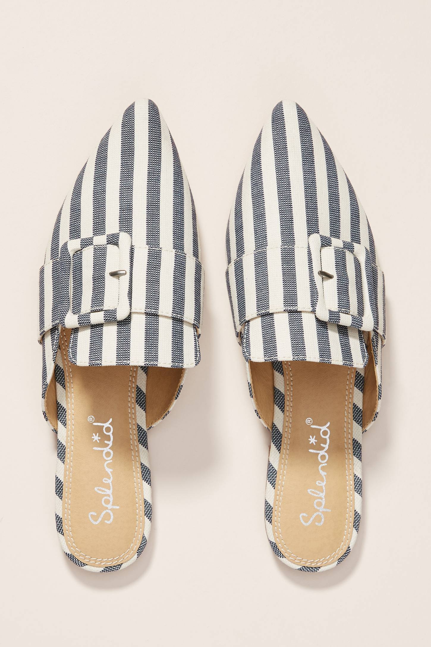 Blue and White Striped Mules