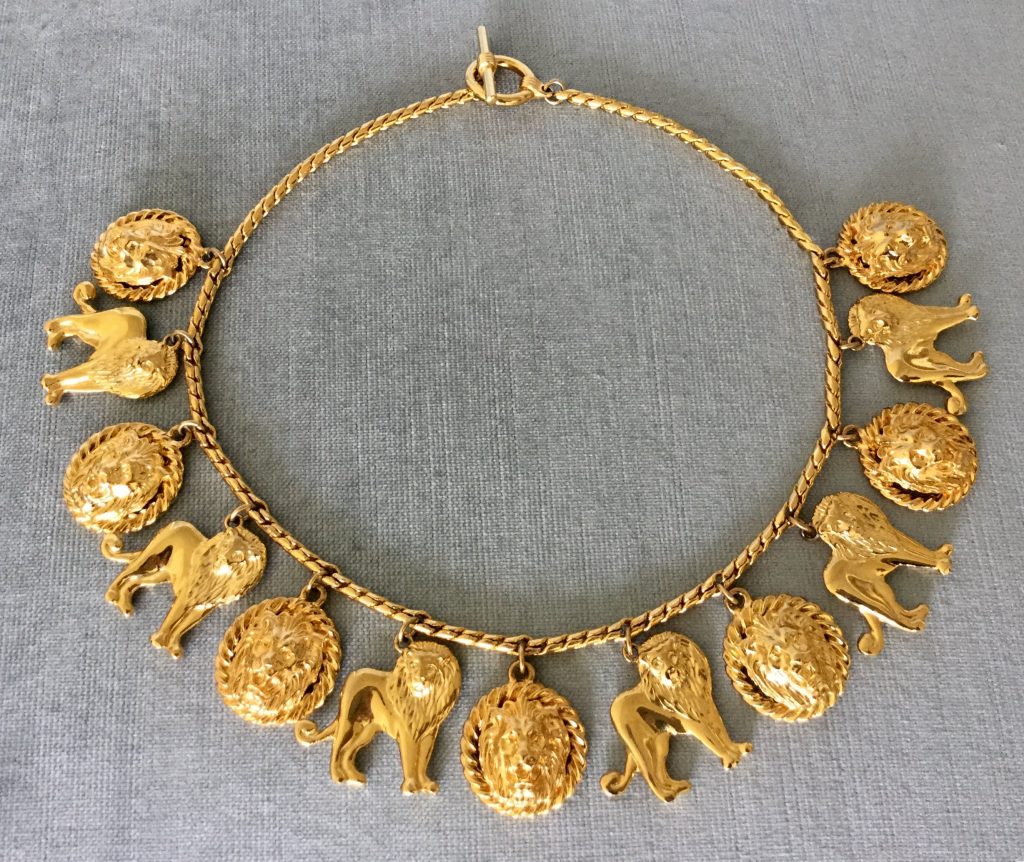 Anne Klein Russian Lion's Head Charm Gold Metal Bib Collar Necklace