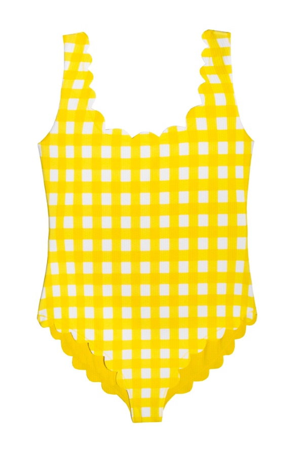 Girls' Scalloped Yellow Gingham One-Piece Swimsuit