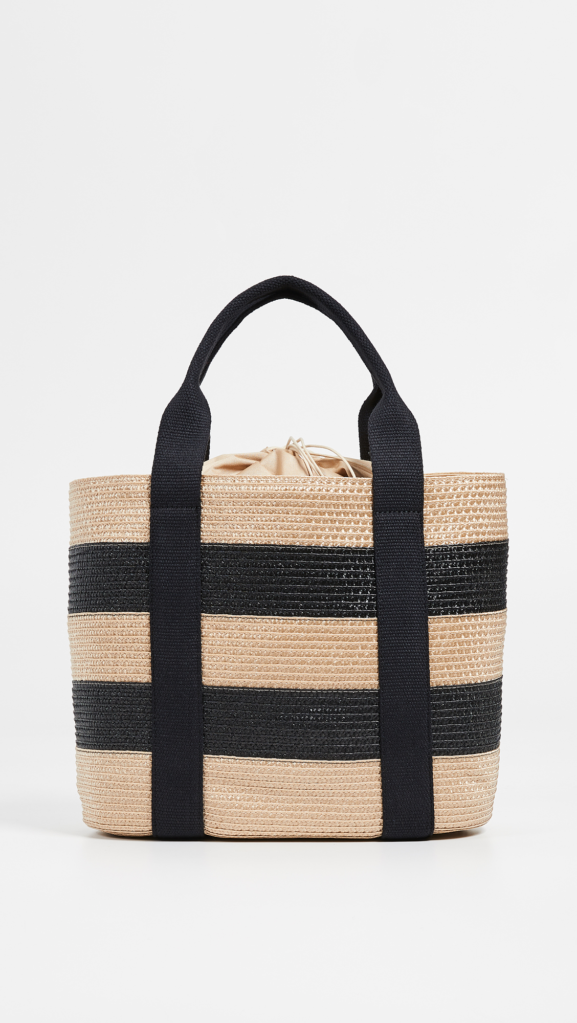 Striped Woven Straw Tote Bag