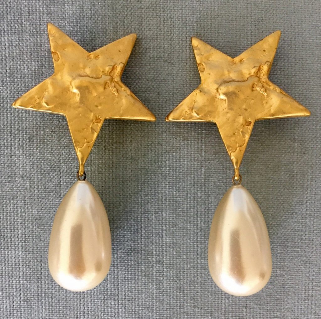 Star Teardrop Pearl Charm Modernist Earrings