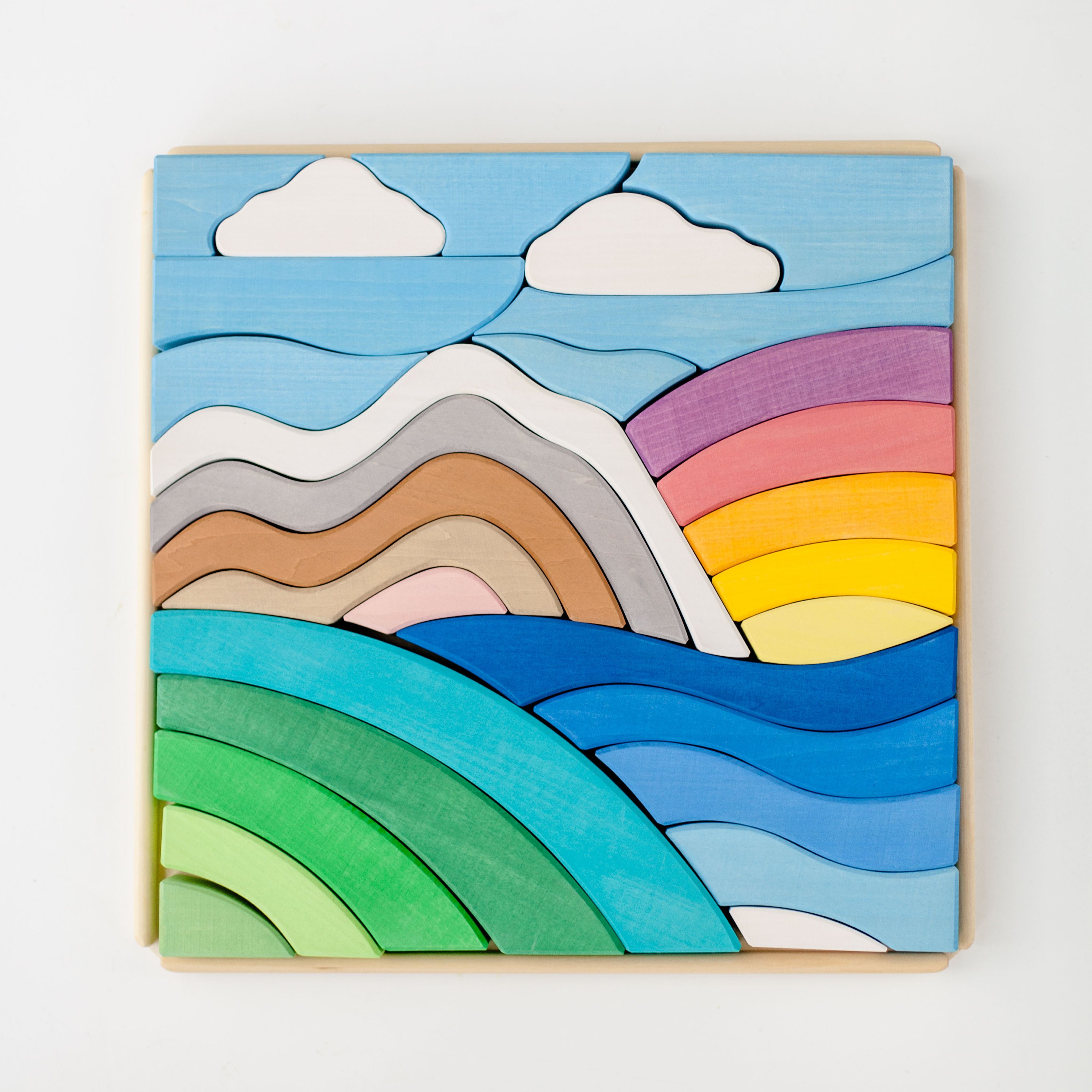 Rainbow Mountains Wooden Block Puzzle for Kids