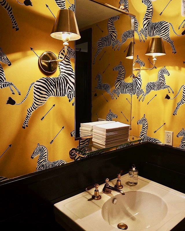 Yellow Scalamandre Zebra Wallpaper at 850 Hotel West Hollywood by Rita Konig