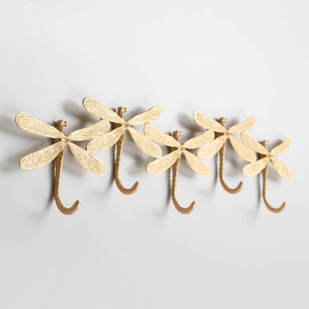 Gold Dragonfly Wall Hook Rack