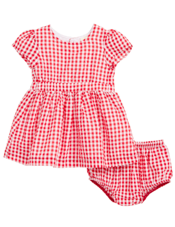 Red and White Gingham Baby Dress and Bloomer Set for Girls