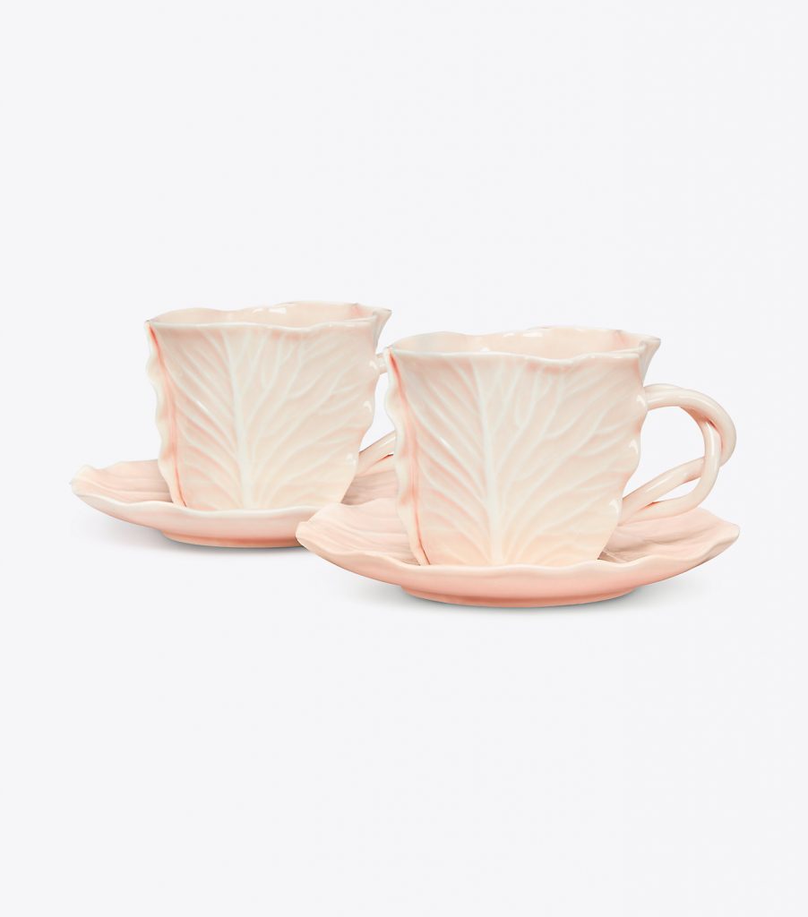 Tory Burch Dodie Thayer Lettuce Ware Pink Teacups and Saucers