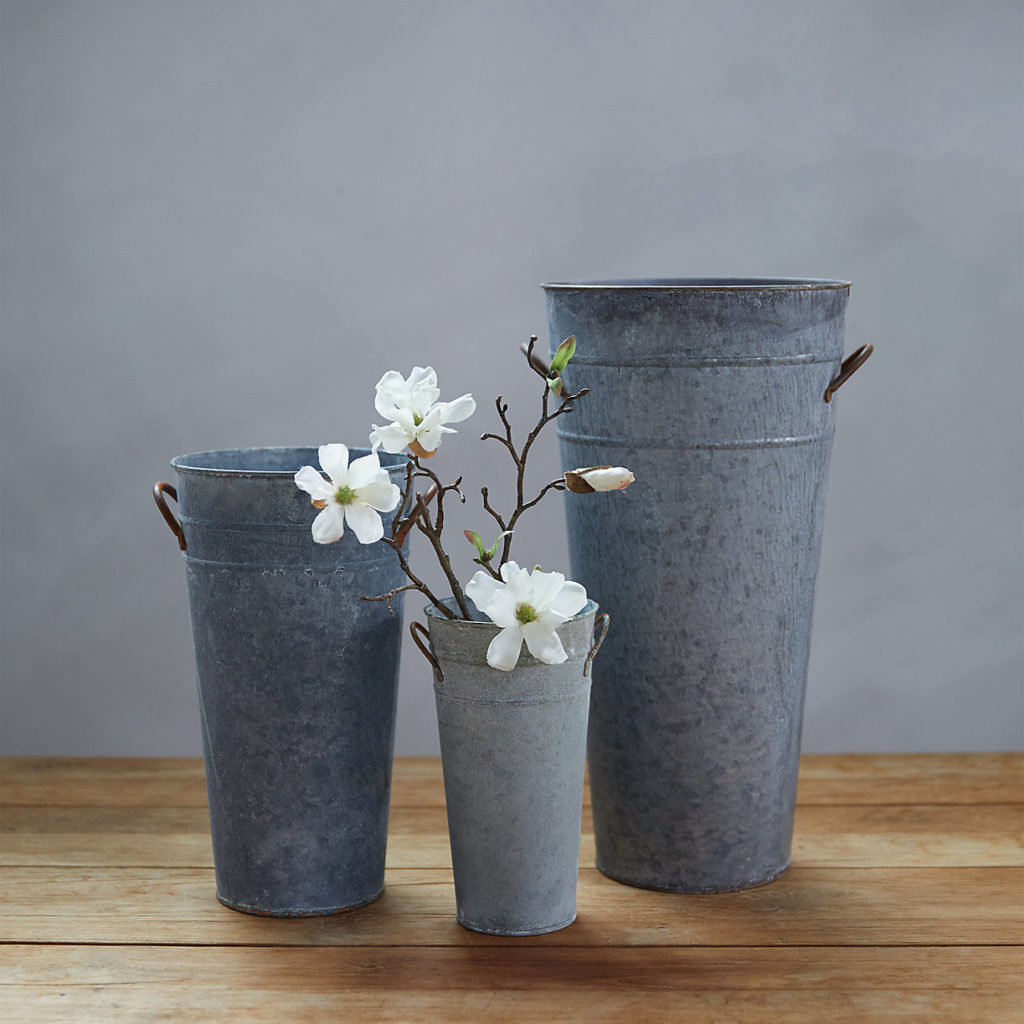 Aged Zinc Flower Vases Tall