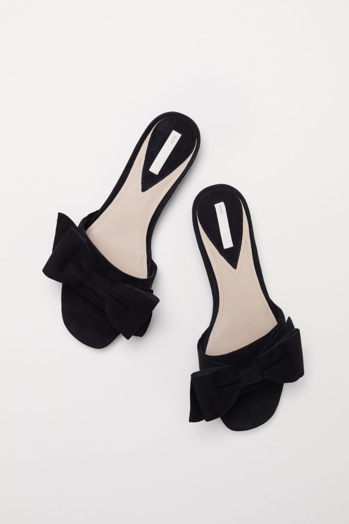 Black Suede Bow Slide Sandals