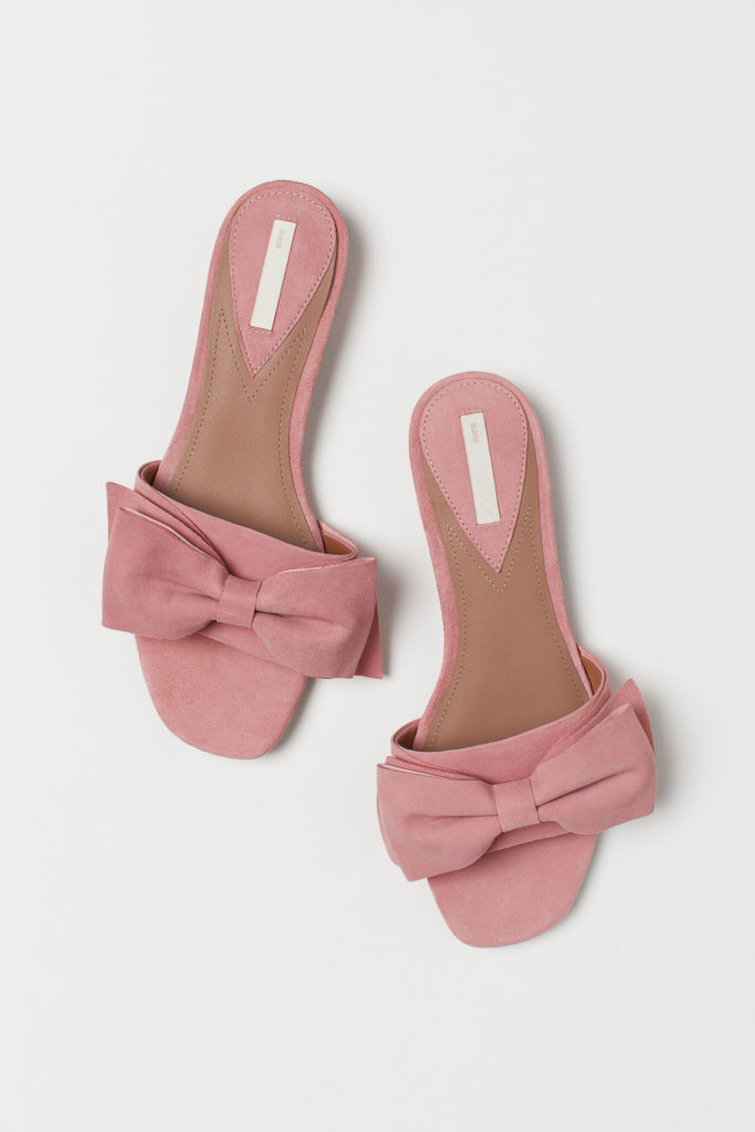 Pink Suede Bow Slide Sandals