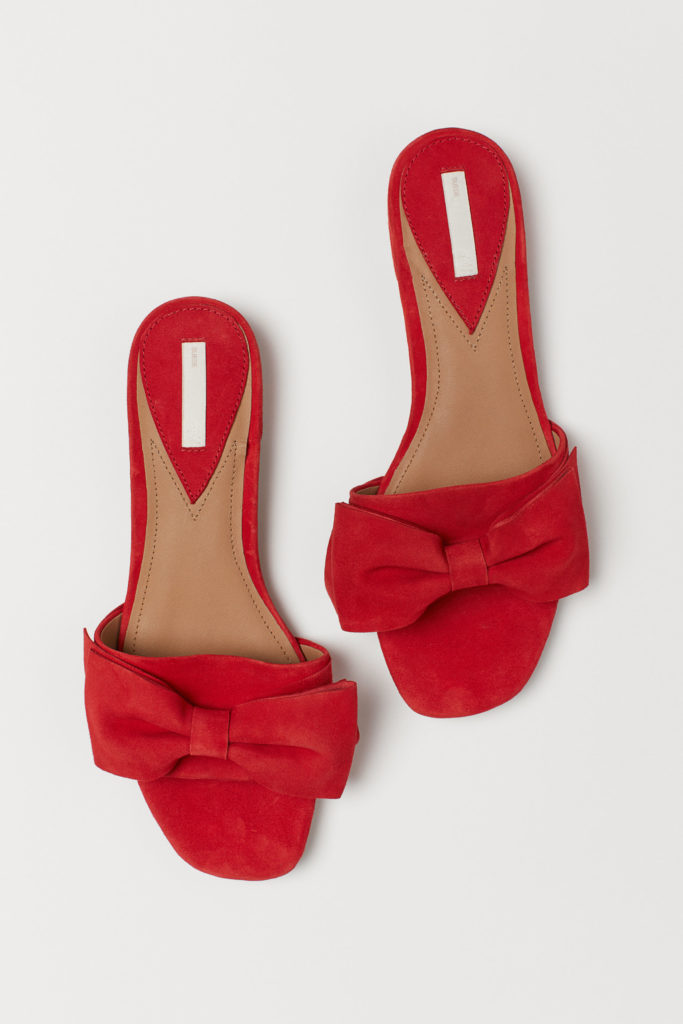 Red Suede Bow Slide Sandals