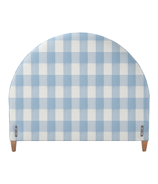 Gingham Check Plaid Blue and White Curved Round Headboard