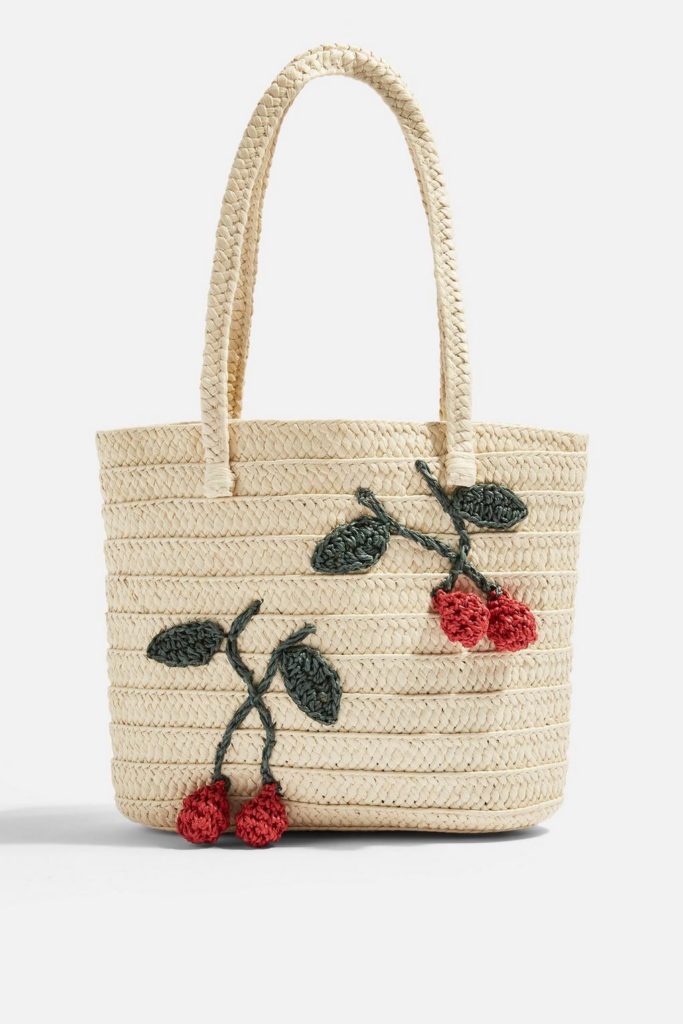 Cherry Straw Tote Bag