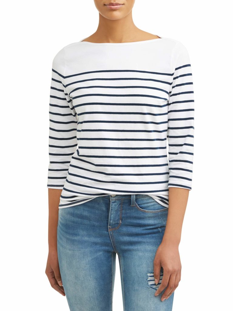 Classic Boatneck Stripe Top Blue and White