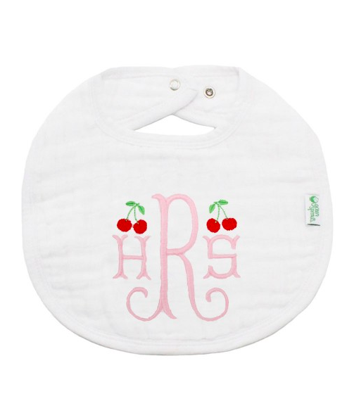 Monogrammed Bib with Cherries for Baby