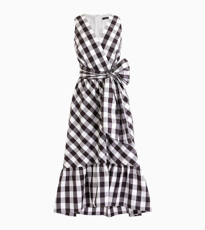 Gingham Wrap Dress Black and White with Bow
