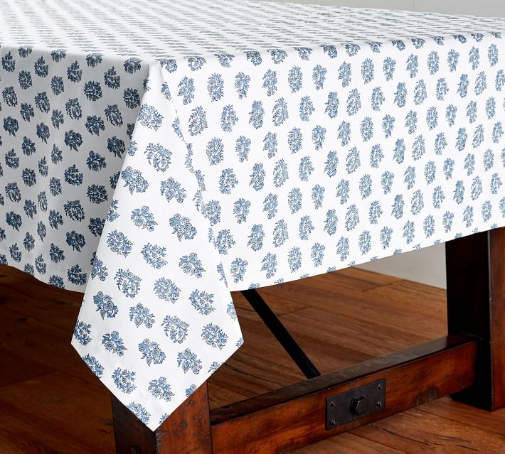 Blue and White Block Print Oil Cloth Tablecloth