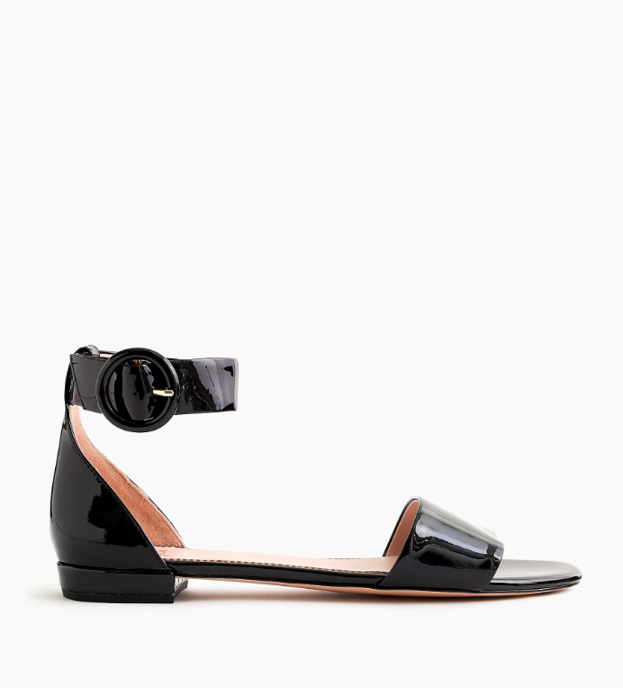 Patent Leather Ankle Strap Flat Sandals