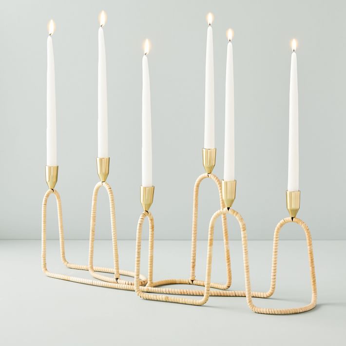 Rattan Wrapped Candelabra