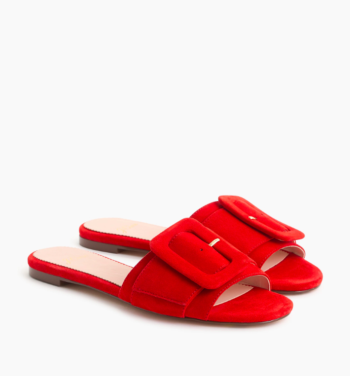 Red Cora Slide Sandals Suede with Buckle