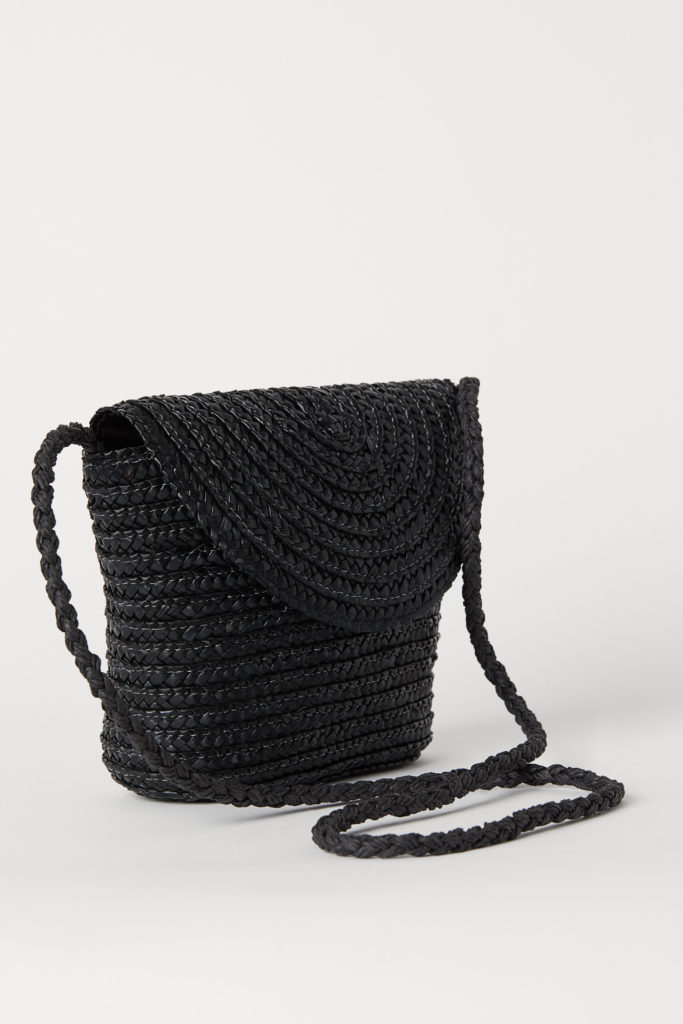 Black Straw Shoulder Bag