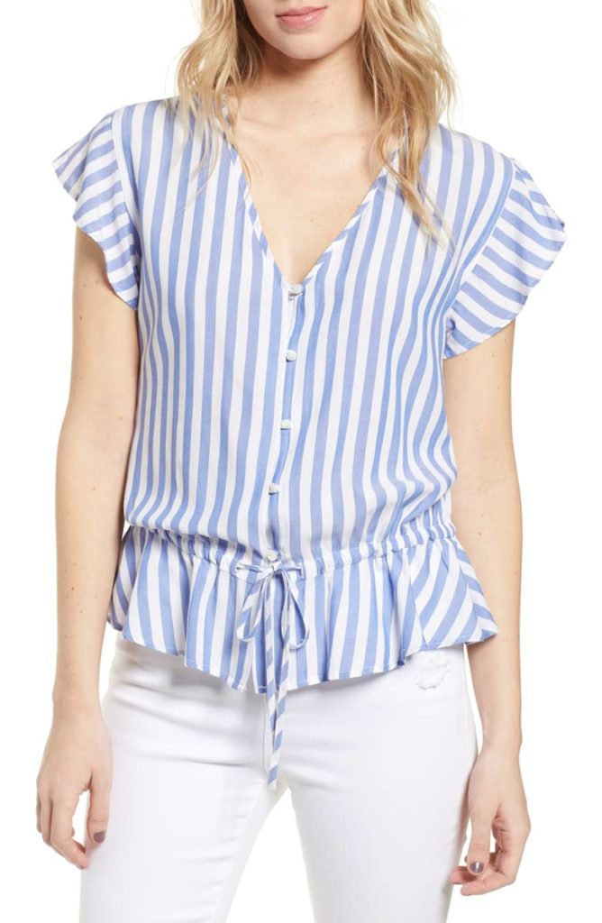 Stripe Ruffle Shirt Blue and White