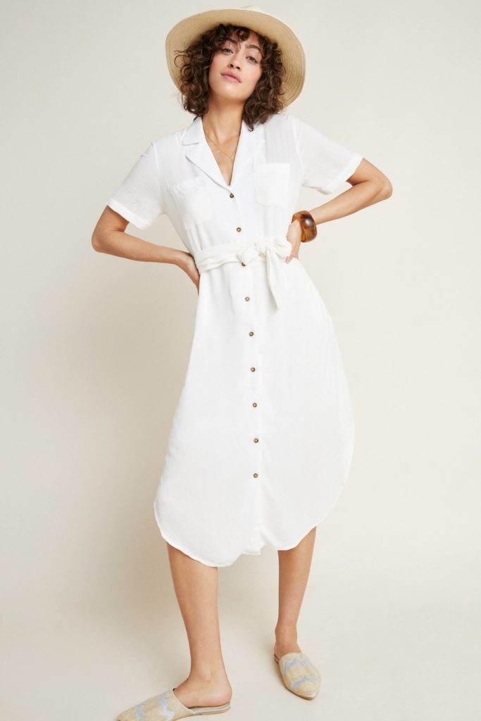 White Textured Shirt Dress