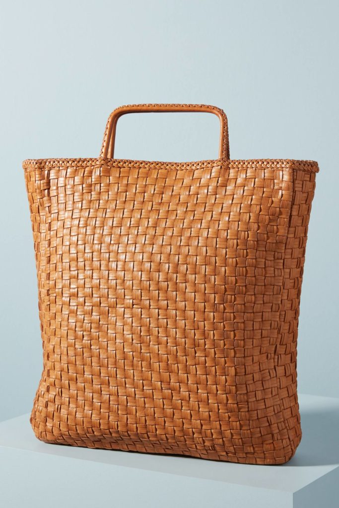 Woven Leather Tote Bag Brown Camel