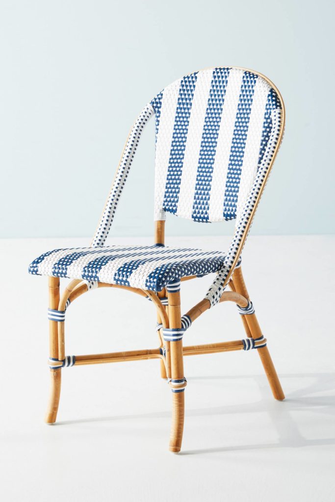 Woven Stripes Blue and White Outdoor Indoor Bistro Chair Weather Resistant