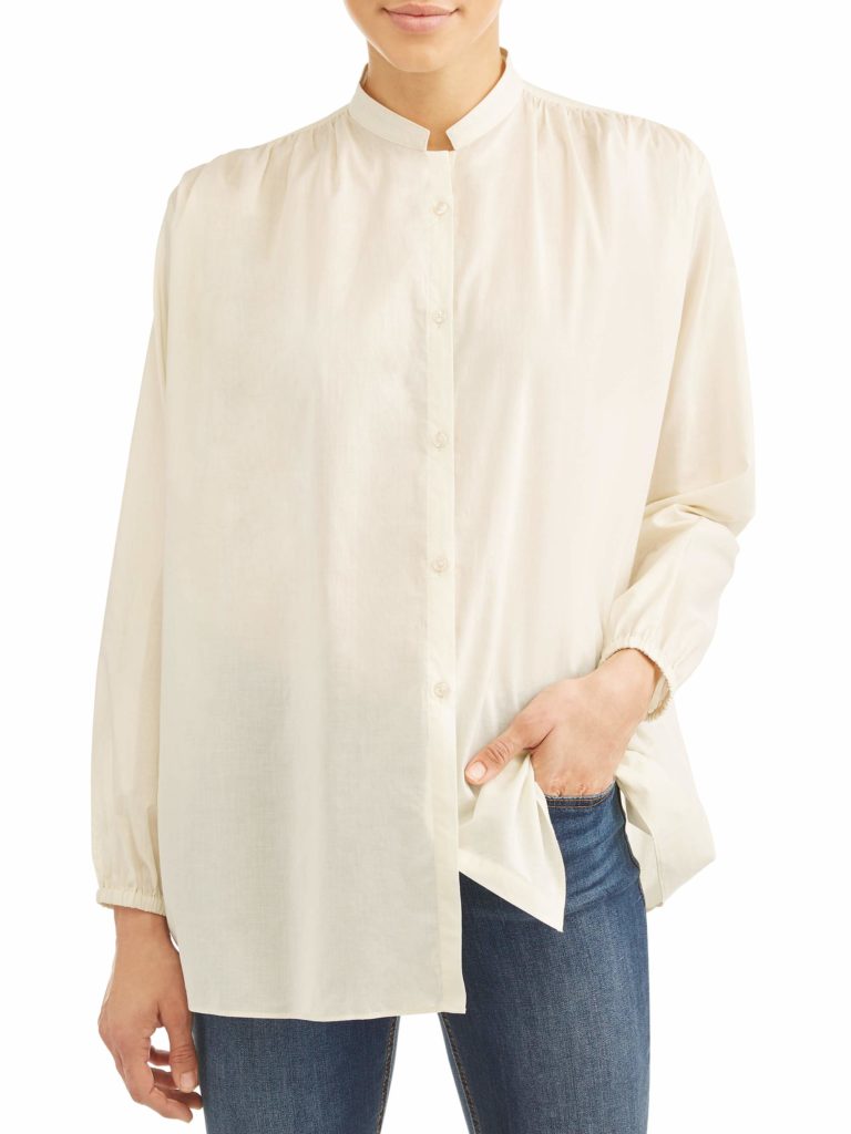 Collarless Button-Front Blouse