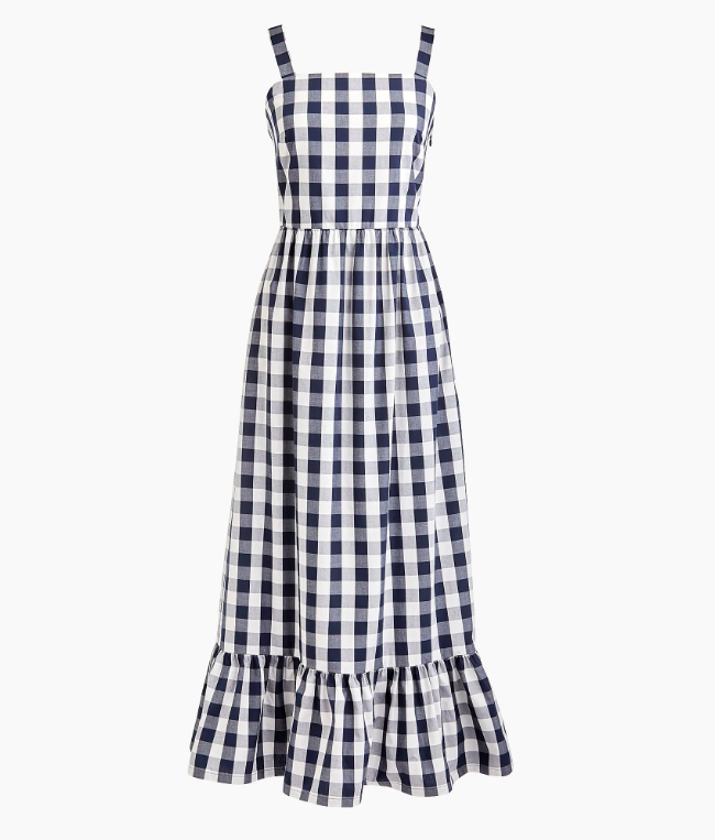 Gingham Navy Blue and White Maxi Dress
