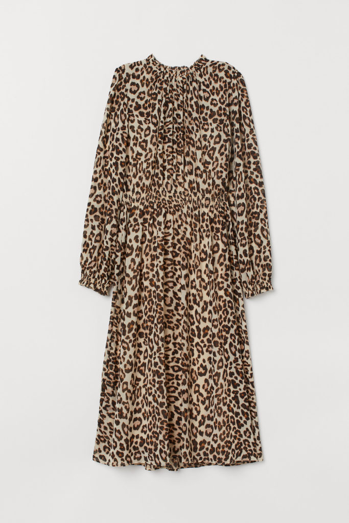 Leopard Print Midi Dress Long Sleeve Chiffon