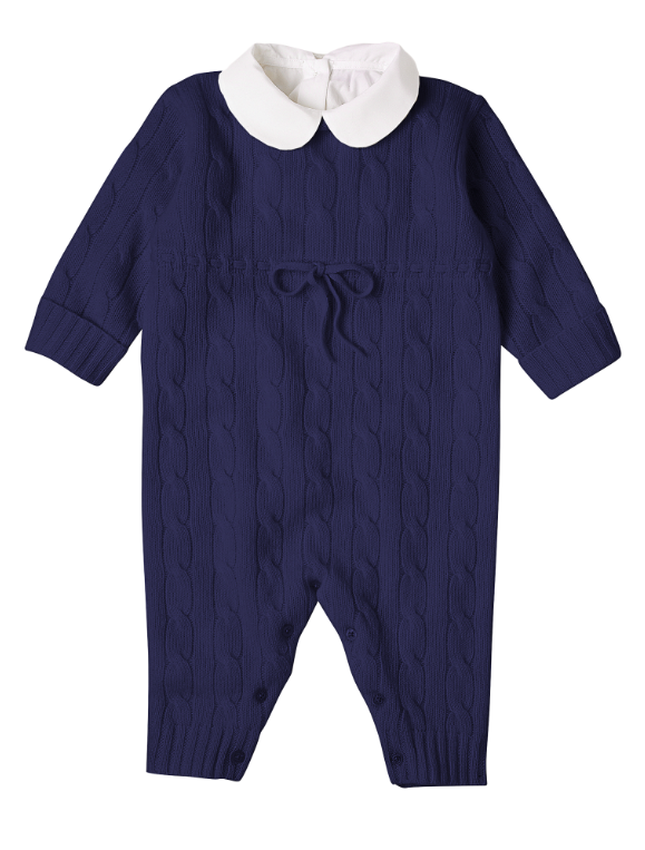 Navy Blue Cashmere Cable Knit Coverall