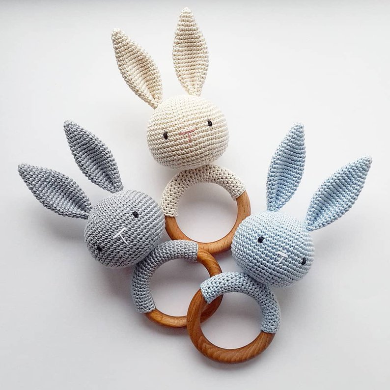 Knit Bunny Baby Rattle