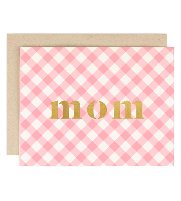 Pink Gingham Plaid Mother's Day Greeting Card for Mom